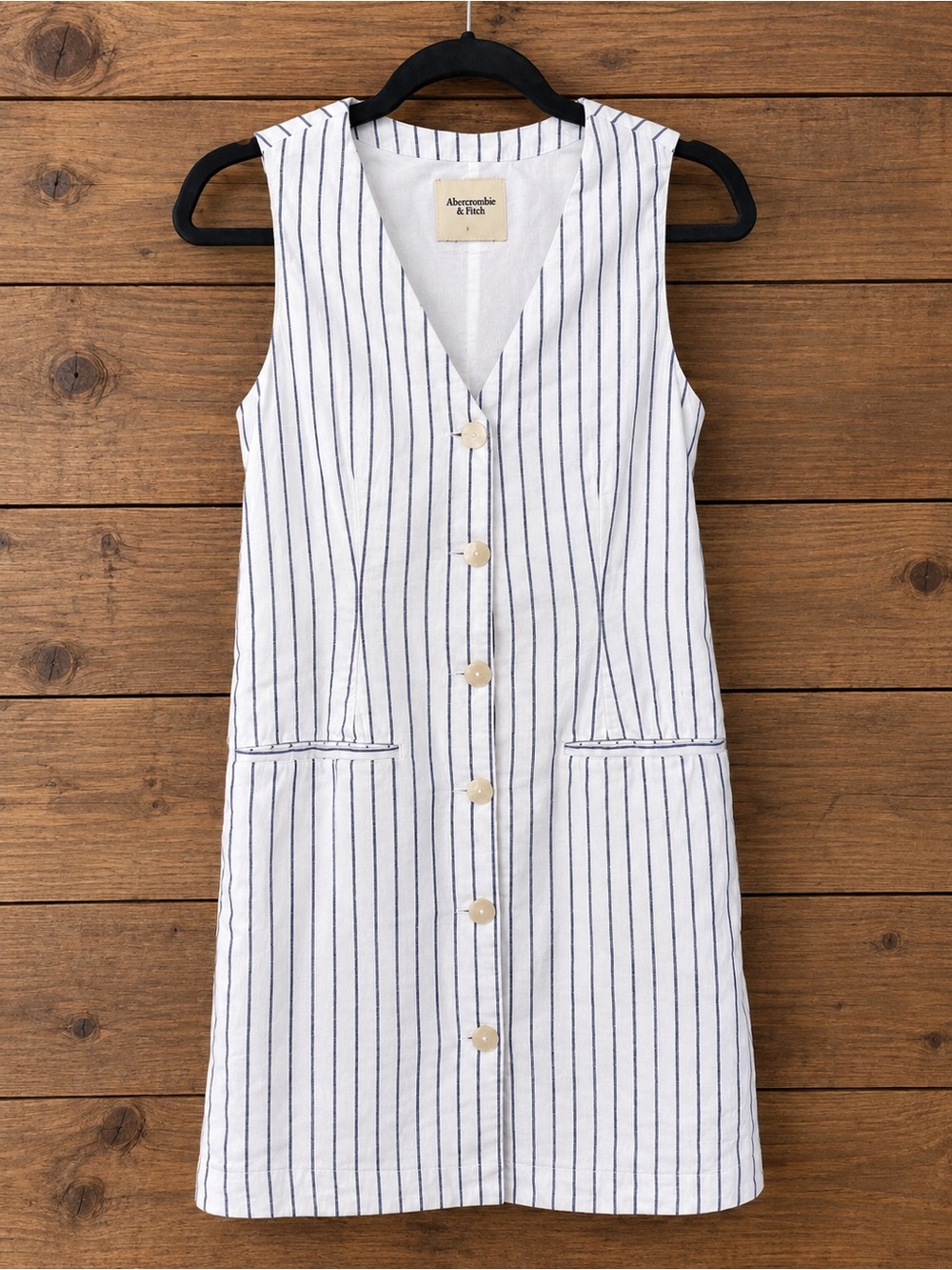 Abercrombie & Fitch White Dress with Navy Pinstripes